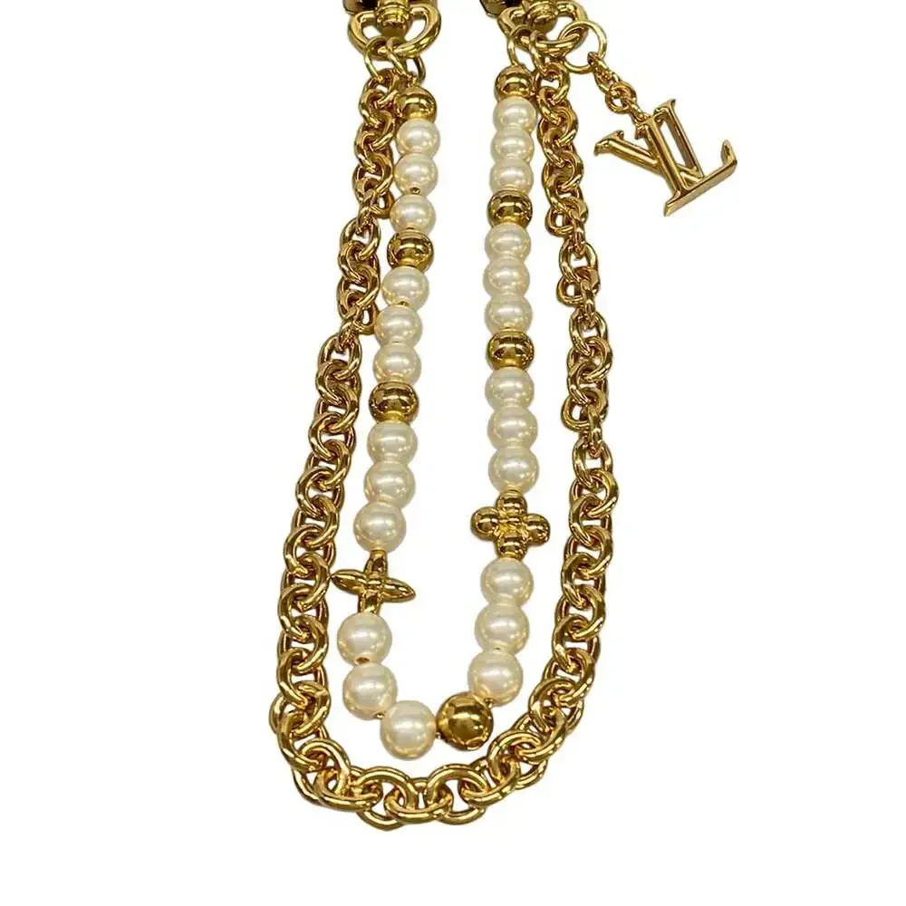 Louis Vuitton Bag Charm Gold Cream Hardware Faux Pearl